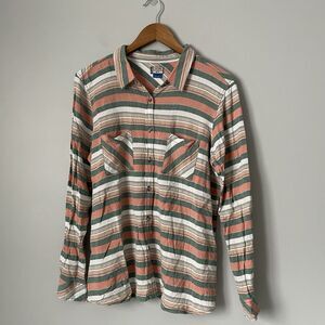 KAVU Striped Button Up Top Long Sleeve Outdoors Lightweight Women's Size Large